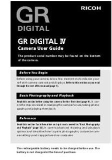 Ricoh GR Digital 4 manual. Camera Instructions.